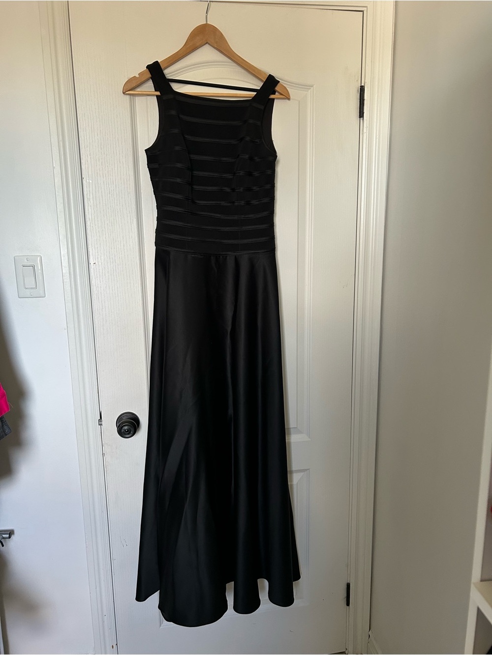 JS Collections Black Satin Maxi Dress with Banded Bodice